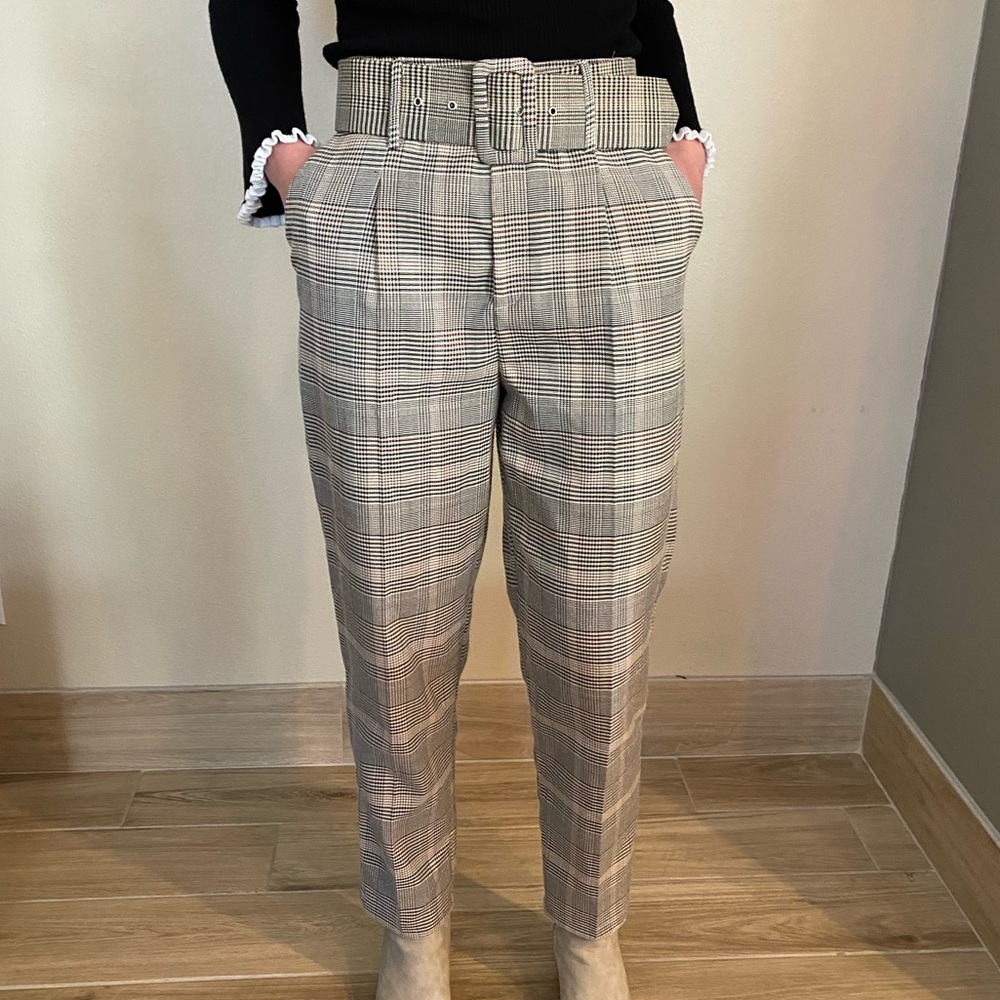 Black and white plaid Chino pants